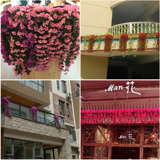 仿真紫罗兰壁挂吊兰花大绣球假花塑料花绢花花藤藤条阳台婚庆装饰