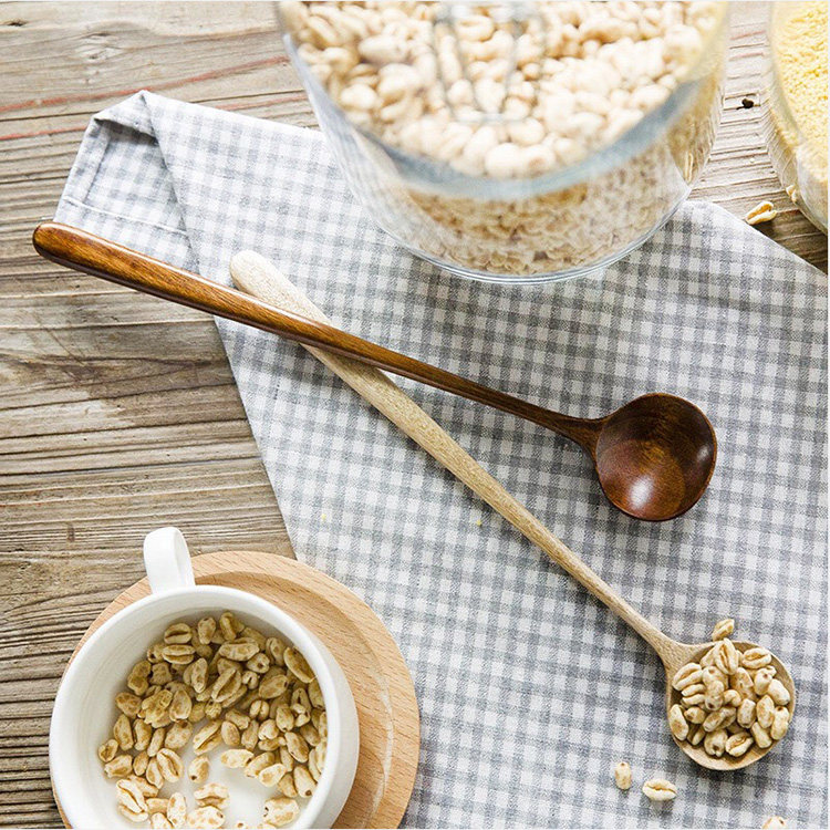 Wooden Long Handle Stirring Spoon Wood Spoon Sauce Spoon Drink Honey Spoon Coffee Spoon Seasoning Spoon Solid Wood Log Large Tablespoon