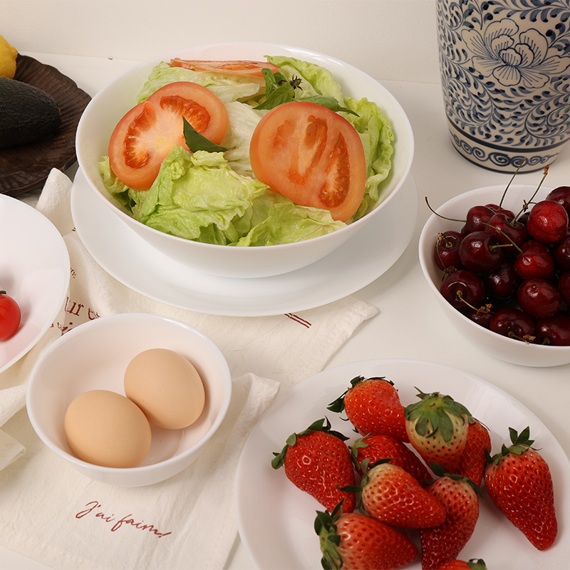 Ikea Bowls and Plates, Deep Dishware, Glass Bowls and Plates, Household White Tableware, Simple Tableware