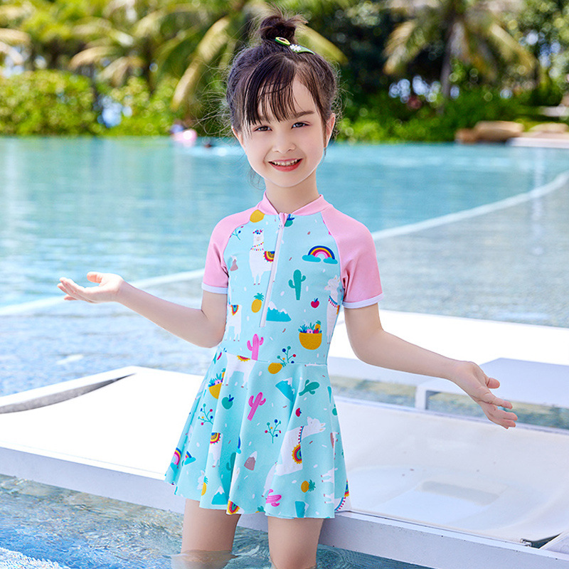 Children's girls short sleeve sun-proof swimsuit breathable Korean princess skirt small middle-sized children cute swimsuit