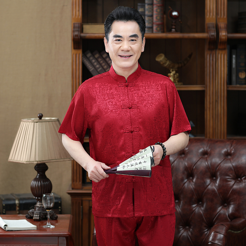 Tang ngắn tay phong cách áo khoác trung niên cha già Trung Quốc của nam giới dressChinese ông nội váy Zhongshan chiếc váy của nam giới