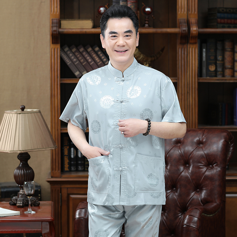 Tang ngắn tay phong cách áo khoác trung niên cha già Trung Quốc của nam giới dressChinese ông nội váy Zhongshan chiếc váy của nam giới