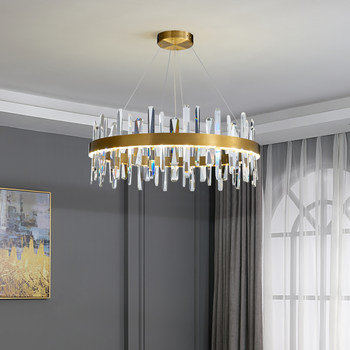 Post-Modern Minimalist French Light Luxury Living Room Chandelier Stainless Steel Crystal Bedroom Lamp Dining Room Crystal Piece Creative Lighting Fixtures