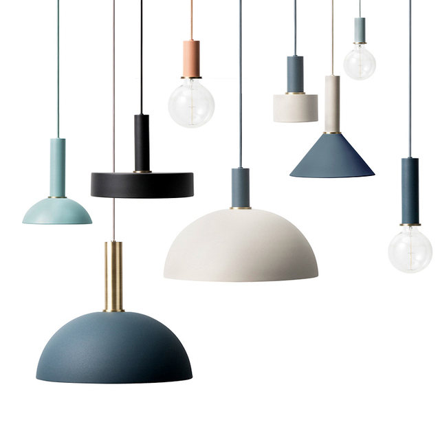 Nordic Dining Room Lamp, Simple Modern Loft Industrial Windproof Lighting, Danish Macaron Single-Head Small Pendant Light