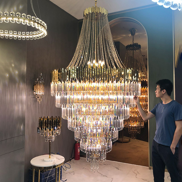 Large Chandelier for Duplex Building, Crystal Lobby, Spiral Staircase, Light Luxury Hotel Lobby, Project Villa, Living Room, Hollow Chandelier