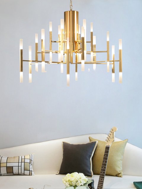 Postmodern Creative and Elegant Villa Living Room and Dining Room Lamp, Nordic Designer Duplex Minimalist Square Tube Hall Chandelier