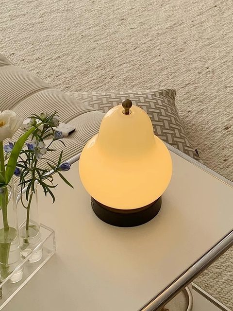 Cream Pear Table Lamp French Vintage Bedroom Bedside Touch Portable Ambiance Night Light Birthday Gift