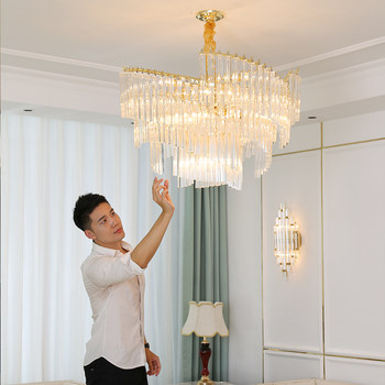 Angxiu Hong Kong-Style Light Luxury Crystal Chandelier, Post-Modern Minimalist and Unique, Luxurious and Grand for Dining Room, Villa Living Room, and Bedroom Lighting