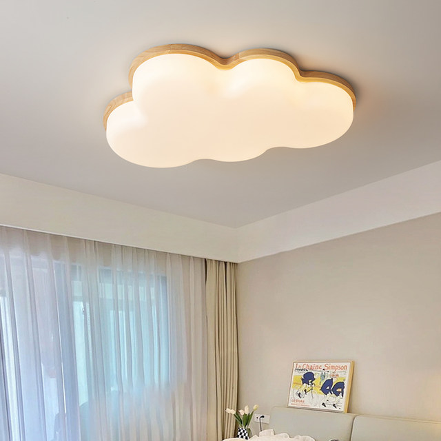 Nordic Ins Cream-Style Solid Wood Cloud Ceiling Light Led Children's Lamp Modern Minimalist Cozy Children's Room Ceiling Light