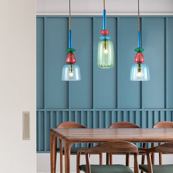 Scandinavian ins Style Colorfulful Single-Head Glass Chandelier Post-Modern Simple Retro Normcore B&B Restaurant Bar Chandelier