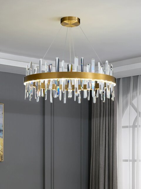 Post-Modern Minimalist French Light Luxury Living Room Chandelier Stainless Steel Crystal Bedroom Lamp Dining Room Crystal Piece Creative Lighting Fixtures