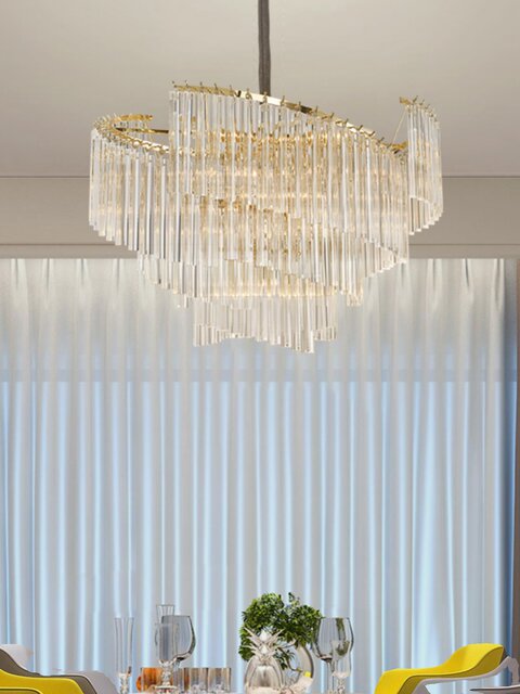 Angxiu Hong Kong-Style Light Luxury Crystal Chandelier, Post-Modern Minimalist and Unique, Luxurious and Grand for Dining Room, Villa Living Room, and Bedroom Lighting