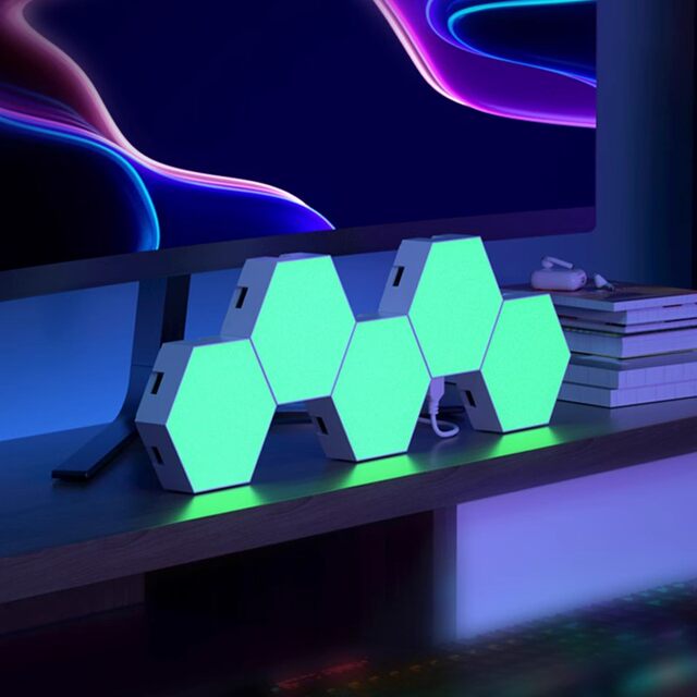 Rgb Gaming Atmosphere Light Smart Quantum Light Panel Sound-Activated Desktop Wall-Mounted No-Drill Trendy Ambiance Light