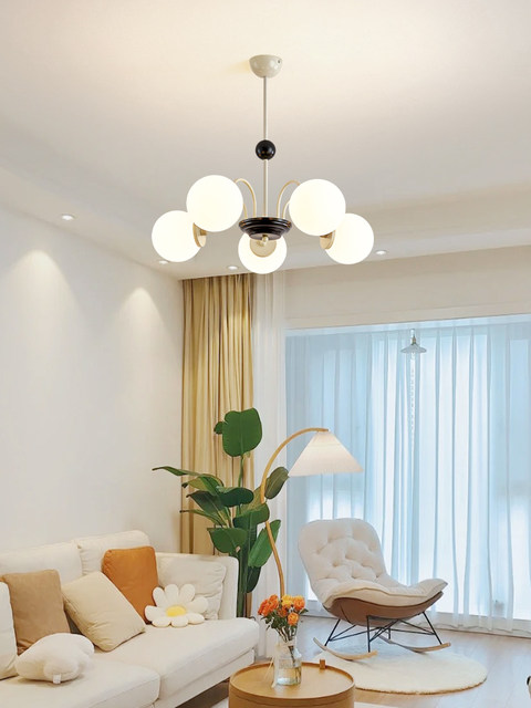 French Bauhaus Living Room Lamp, Modern Minimalist Designer Cream Style Vintage Magic Bean Chandelier, Bedroom and Dining Room Lighting Fixtures