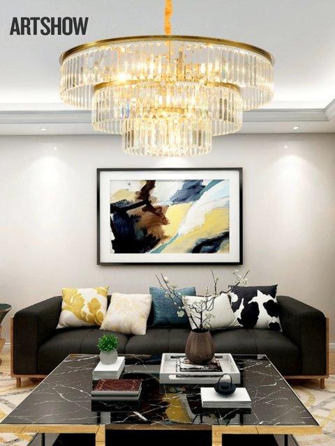 Postmodern Light Luxury Multi-Layer Crystal Dining Room Chandelier, Living Room Lamp, Bedroom Minimalist Lighting, Trendy and Elegant Light Luxury Italian Style