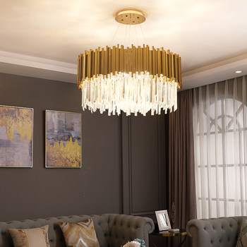 Postmodern Long Crystal Glass Rod Chandelier, Creative Luxury Engineering Model House, Hotel, Club, Restaurant, Living Room Lamp