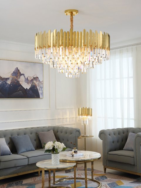 Light Luxury and Elegant Living Room Lamp, Crystal Lighting, Designer Hong Kong-Style Post-Modern Minimalist Home Gold Decorative Chandelier