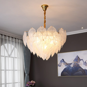 Postmodern Personalized Leaf Living Room Chandelier Scandinavian Accessible Luxury Lighting Creative Warm Romantic Bedroom Suction and Hanging Dual-Use Lamp