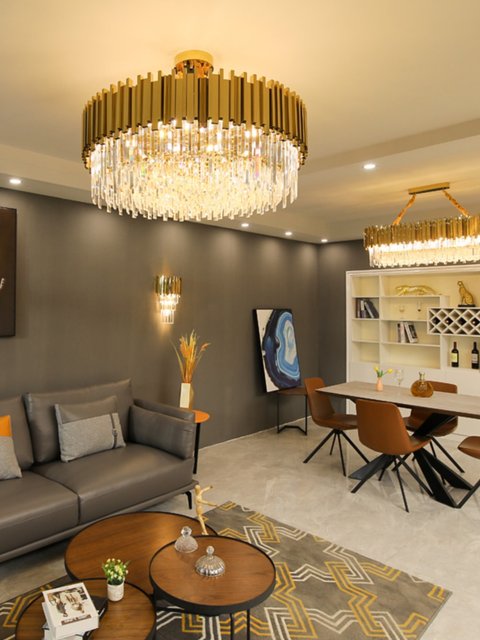 Postmodern Long Crystal Glass Rod Chandelier, Creative Luxury Engineering Model House, Hotel, Club, Restaurant, Living Room Lamp