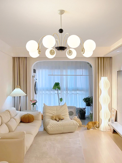 French Bauhaus Living Room Lamp, Modern Minimalist Designer Cream Style Vintage Magic Bean Chandelier, Bedroom and Dining Room Lighting Fixtures