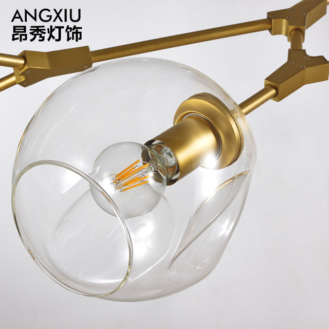 Postmodern Minimalist Creative Living Room Chandelier, Magic Bean Molecular Lamp, All-Copper Bubble Ball, Stylish Loft Personality Lighting