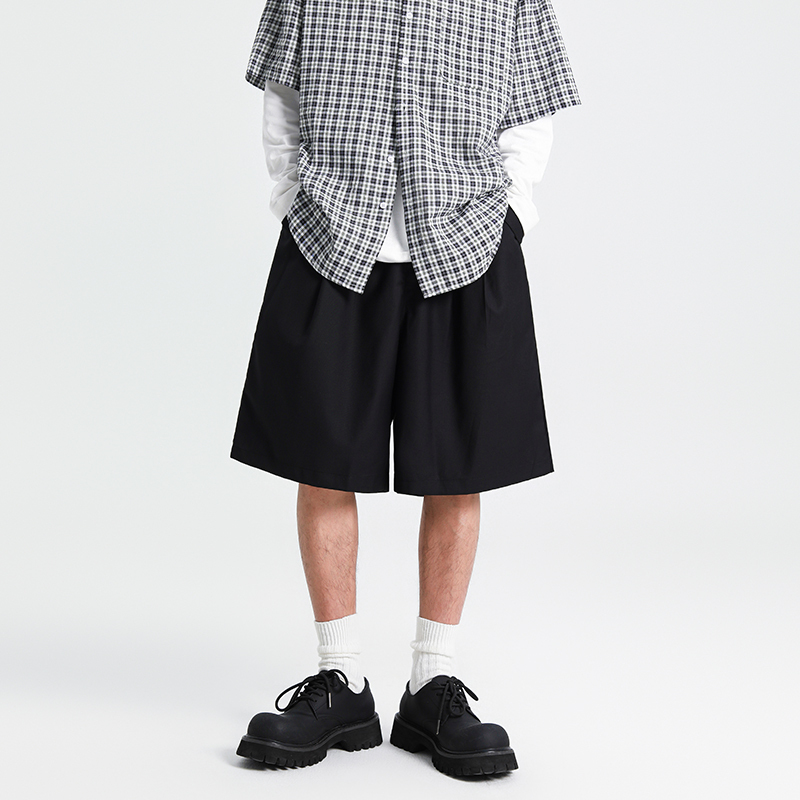 Fearless Deer Summer Japanese Vintage Drape Suit Shorts for Men Solid Color Thin Loose Wide-Leg Five-Point Shorts Fearless Deer Summer Japanese Vintage Drape Suit Shorts for Men Solid Color Thin Loose Wide-Leg Five-Point Shorts