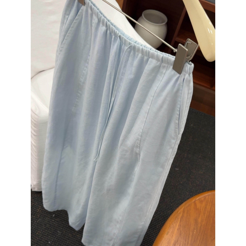 Miss Bunny Lazy Style Light Blue Tie-Waist Sleep Pants for Women, Summer High-Waisted Pants That Can Be Worn Outside, Loungewear Long Pants