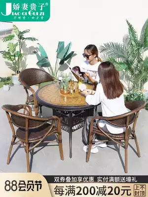 Balcony table and chair Rattan chair Three-piece outdoor outdoor courtyard leisure bamboo Teng chair Small coffee table Household rattan woven Teng chair