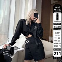 IAMCPLUS Sonny black Personality double waist head high waist short A- shaped hip skirt women