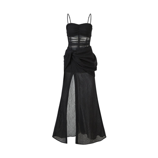 IAMCPLUS Sunny Silent Black Summer Dress New Deconstructed Strapless French Suspender Skirt