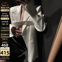 IAMCPLUS Sanny flash-in-vest two sets of double-row buttoned suit jacket woman white outline Western suit