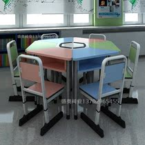 Smart Classroom Multiperson Combined Hexagon Table Hexagon Reading Room Trapezoidal Fine Arts Table Painting Table Library Table And Chairs