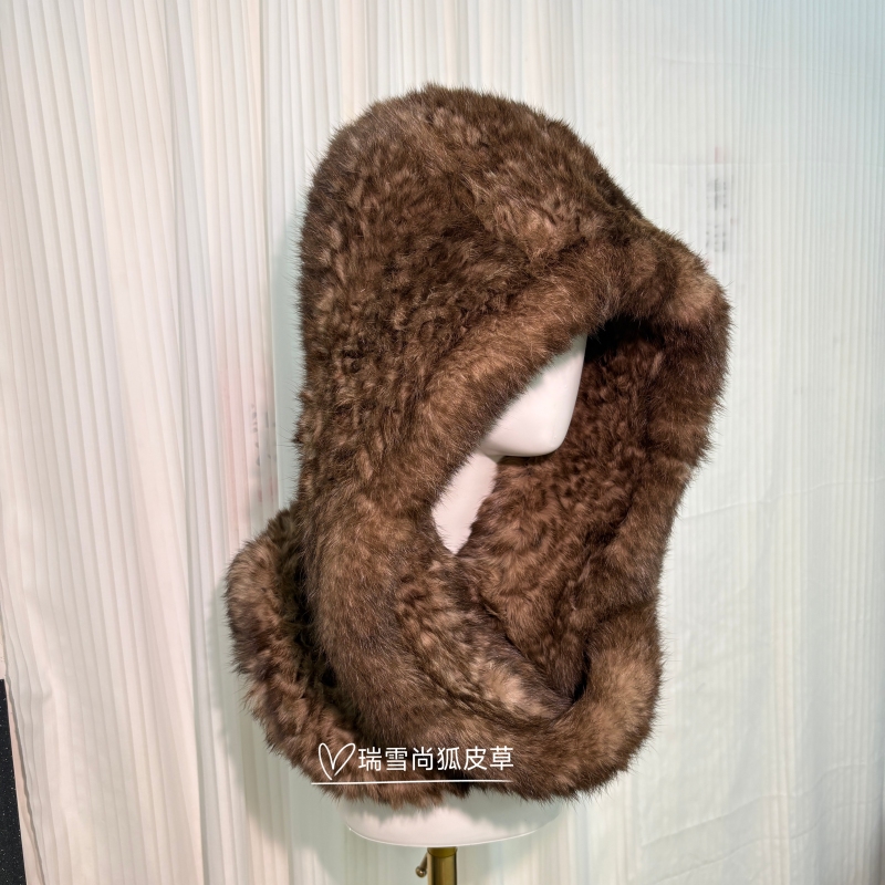 Genuine Fur Hat, Rabbit Fur Scarf Integrated, Women's Winter Fur Wind and Snow Hat, Warm Hooded Fur Collar Shawl Hat Genuine Fur Hat, Rabbit Fur Scarf Integrated, Women's Winter Fur Wind and Snow Hat, Warm Hooded Fur Collar Shawl Hat
