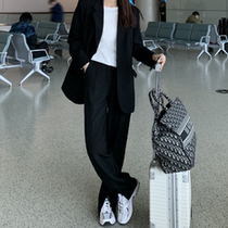 South Korea Black Split Suit Pants Women Skinny Spring and Summer Workplace OL High Waist Hanging Straight Casual Pants