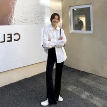 Japanese black split suit pants women's temperament Joker high waist slimming sag mop floor straight horn casual pants