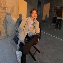 South Korea Black Suit Jacket Women's OVERSIZE Autumn and Winter Double-breasted Joker Commuter Design Sense Suit