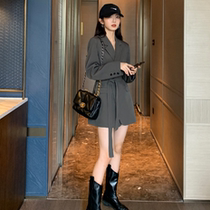 Japanese gray suit jacket female Korean version of loose light temperament waist lace-up suit OVERSIZE boyfriend style