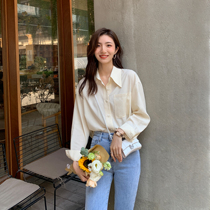 Japan Tencel cotton shirt female summer Korean version of foreign style small lapel commuter Joker temperament loose long sleeve shirt