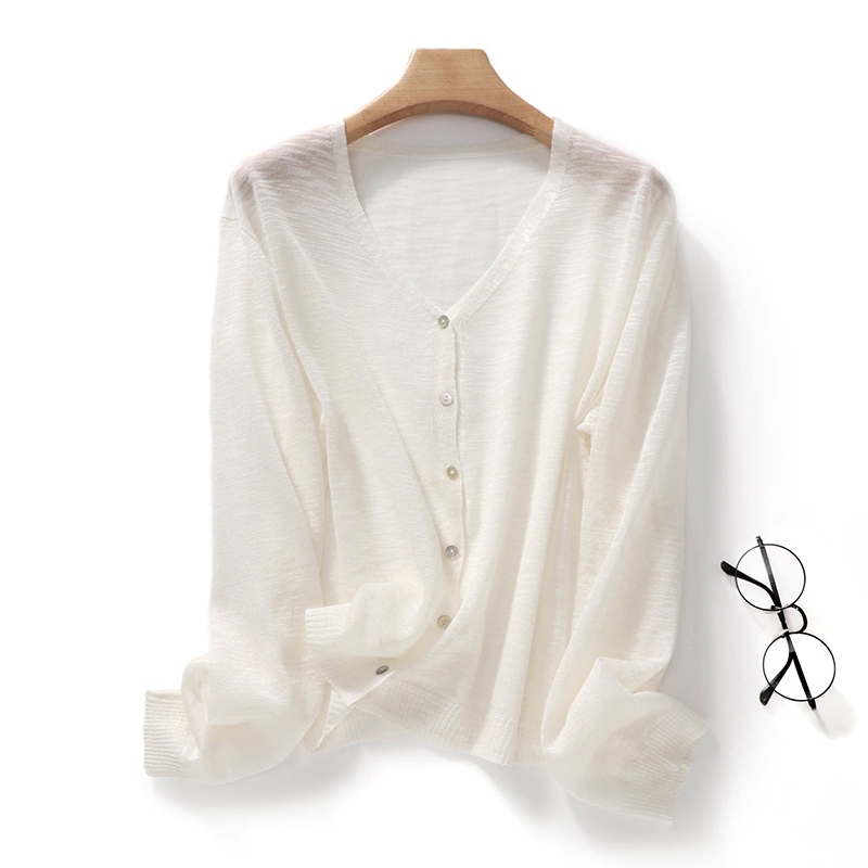 Summer Ultra-Thin Bamboo Linen Sun Protection Cardigan for Women, V-Neck Knitted Cardigan, Air-Conditioning Shirt, Breathable Top Summer Ultra-Thin Bamboo Linen Sun Protection Cardigan for Women, V-Neck Knitted Cardigan, Air-Conditioning Shirt, Breathable Top