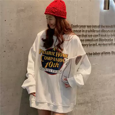 Lazy wind sweater women's autumn and winter 2021 new Korean version of the wild plus velvet thickened medium-long version of the top women's loose bf