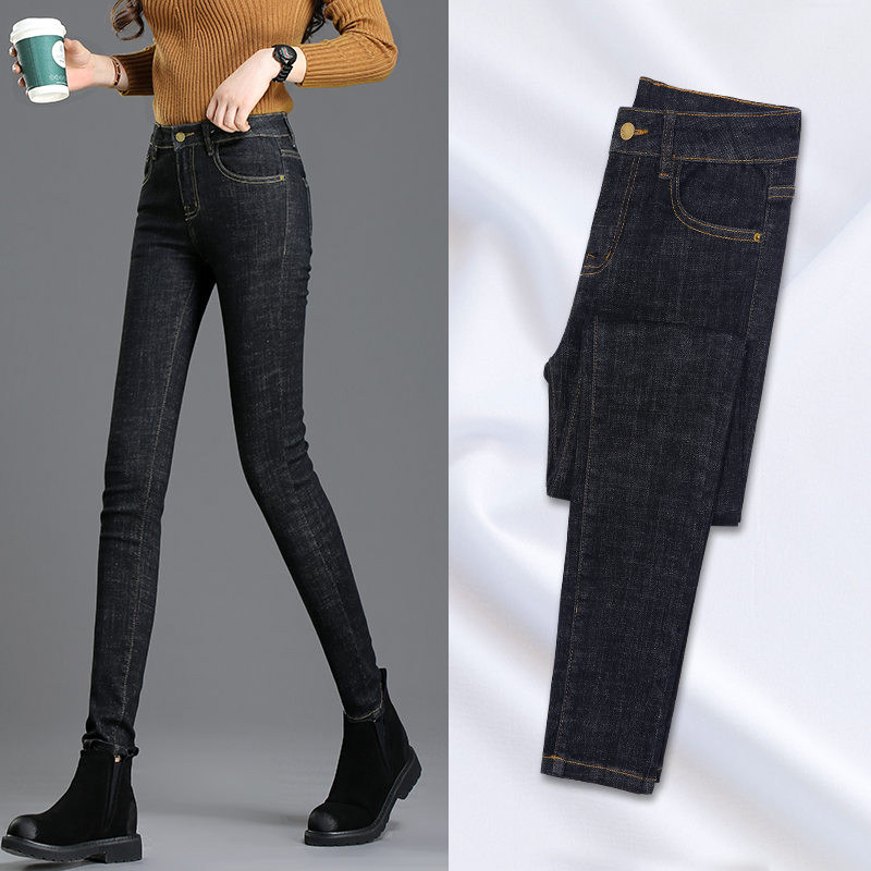 High-waisted denim pants spring and autumn 2021 new versatile leggings fashion black slim thin cigarette tube pants tide