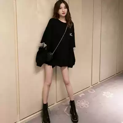 Medium and long version of the sweater women's 2021 new loose bf lazy style Korean version of the sweater design sense niche top long sleeve