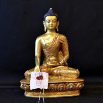Sakyamuni Buddha statue statue Sakyamuni Nepal handmade copper gilt Tibetan tantric ornaments 22cm