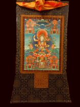 Tibet Yong Zhongben teaches hand-painted mineral pigments Thangka Bon Manjusri Bodhisattva Tang Kama