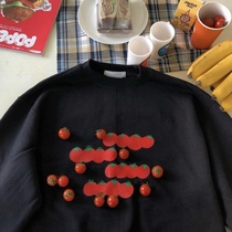 Fan Aunt] Do you like to eat small tomatoes? Super cute tomato printing sweater plus Velvet female retro soft girl childlike