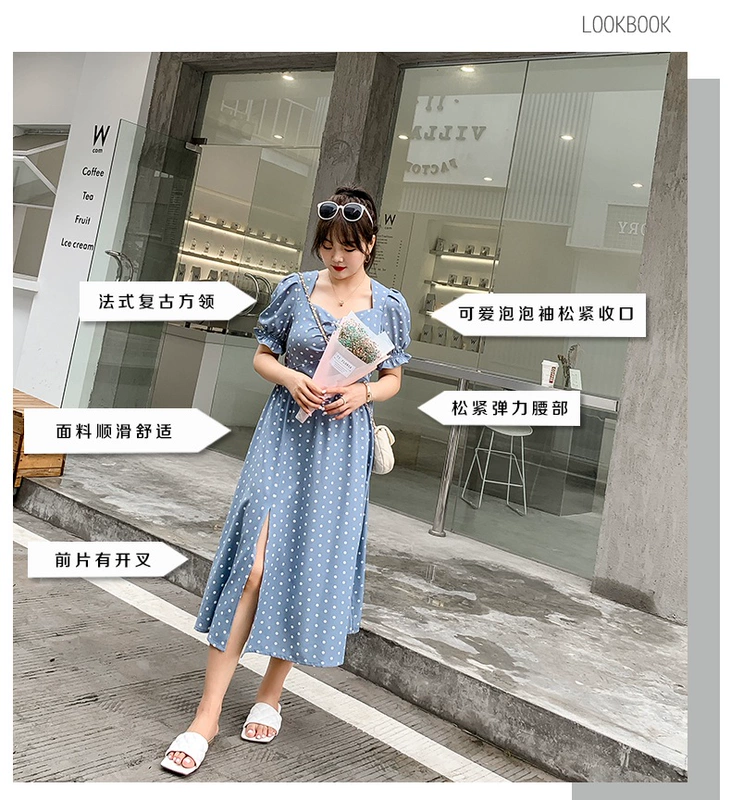 Mùa hè 2020 chị béo mới MM size lớn váy nữ chấm bi phiên bản Hàn Quốc che đôi chân dày qua đầu gối dài - Váy dài