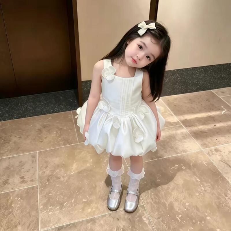 Girls' Dress 2026 Summer New Style High-End Little Girl's Three-Dimensional Flower Design First Birthday Princess Dress