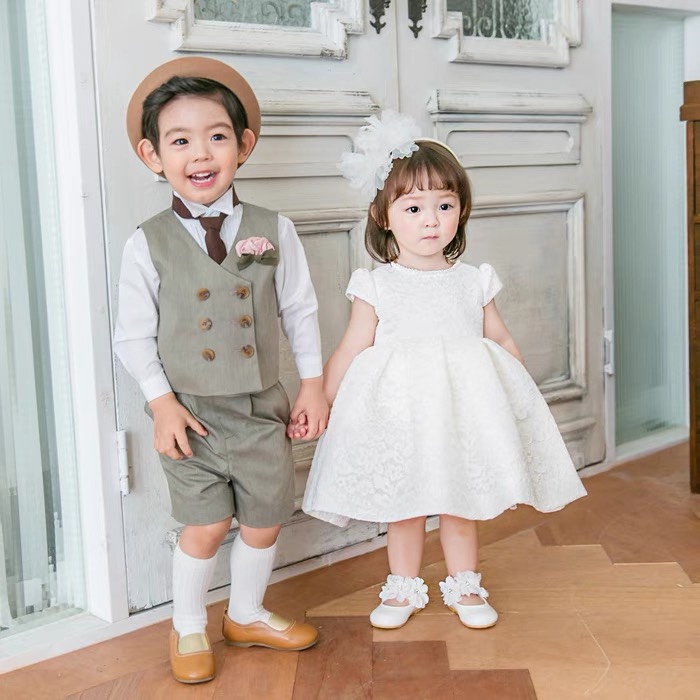 Children's dress Spring Princess white Pongbo dress girl birthday child wedding piano photo outfit