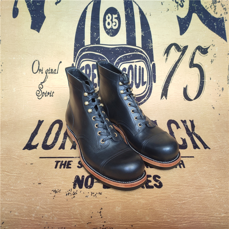 Italian hard three-sided straight cowhide leather hand-stitched paratroopers boots National boots