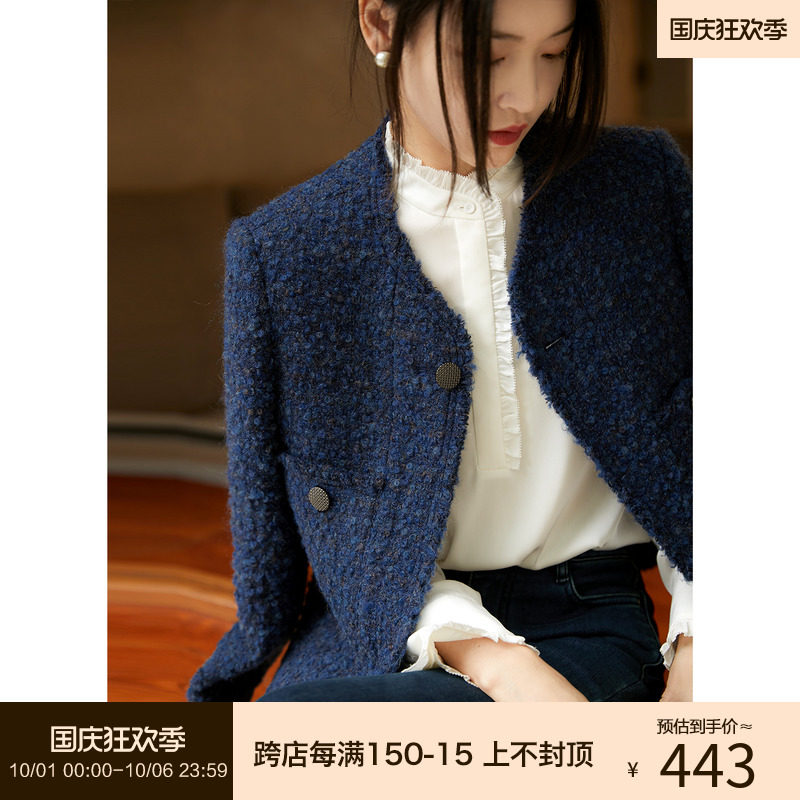 (Temperament chromed) in ancient wind coarse flowers B in custom Ma Haimao ring ring yarn wool small fragrant short coat-Taobao